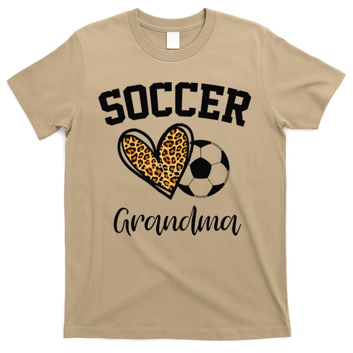 Soccer Grandma Leopard Heart Funny Mothers Day T-Shirt