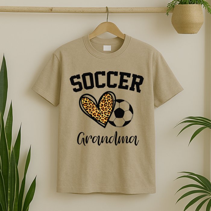 Soccer Grandma Leopard Heart Funny Mothers Day T-Shirt
