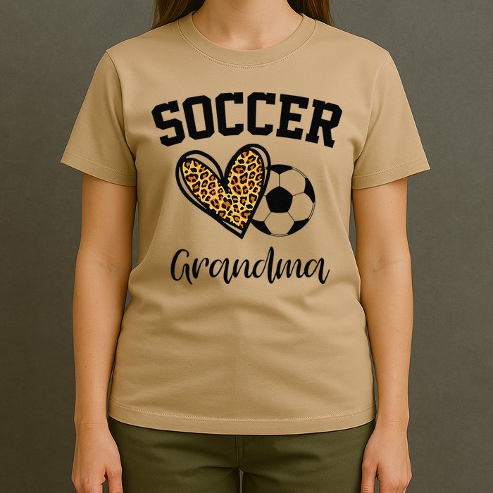 Soccer Grandma Leopard Heart Funny Mothers Day T-Shirt