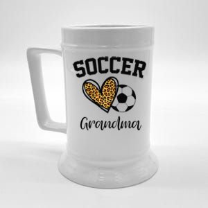 Soccer Grandma Leopard Heart Funny Mothers Day Beer Stein