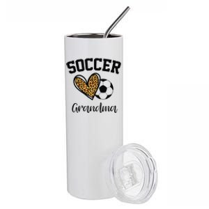 Soccer Grandma Leopard Heart Funny Mothers Day Stainless Steel Tumbler