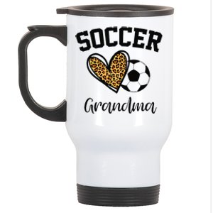 Soccer Grandma Leopard Heart Funny Mothers Day Stainless Steel Travel Mug