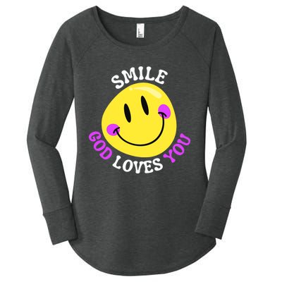 Smile God Loves You Happy Faith Love Jesus Christ VBS Cute Women's Perfect Tri Tunic Long Sleeve Shirt