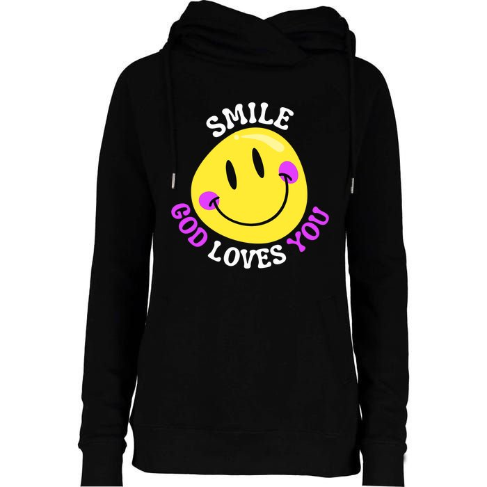 Smile God Loves You Happy Faith Love Jesus Christ VBS Cute Womens Funnel Neck Pullover Hood