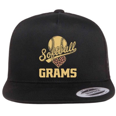 Softball Grams Leopard Heart Softball Ball Flat Bill Trucker Hat