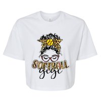 Softball Gigi Life Leopard Messy Bun Game Day Mothers Day Bella+Canvas Jersey Crop Tee