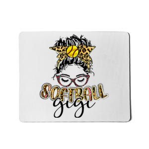 Softball Gigi Life Leopard Messy Bun Game Day Mothers Day Mousepad