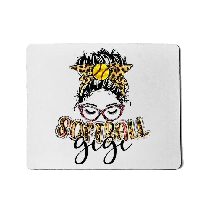 Softball Gigi Life Leopard Messy Bun Game Day Mothers Day Mousepad