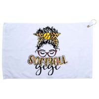 Softball Gigi Life Leopard Messy Bun Game Day Mothers Day Grommeted Golf Towel