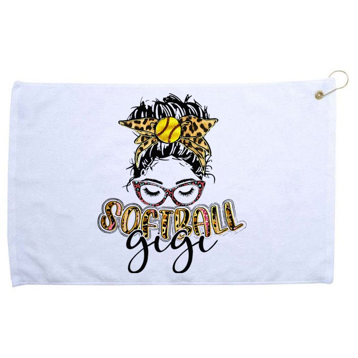 Softball Gigi Life Leopard Messy Bun Game Day Mothers Day Grommeted Golf Towel