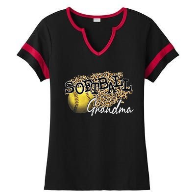 Softball Grandma Leopard Softball Grandma Ladies Halftime Notch Neck Tee