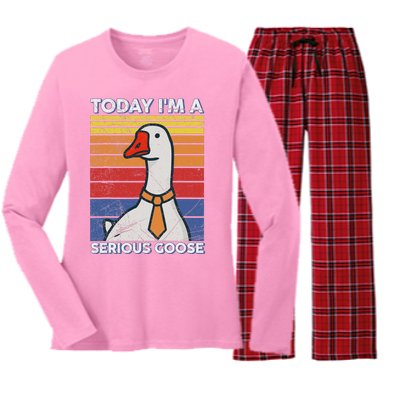 Serious Goose Lover Funny Goose Design Women's Long Sleeve Flannel Pajama Set 