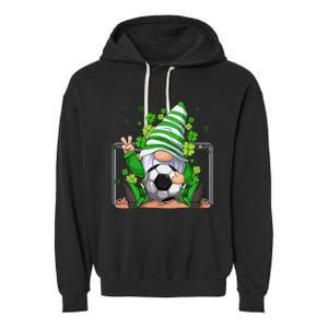 Soccer Gnome Lucky Shamrock Irish St Patrick's Day Garment-Dyed Fleece Hoodie