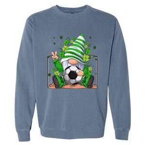 Soccer Gnome Lucky Shamrock Irish St Patrick's Day Garment-Dyed Sweatshirt