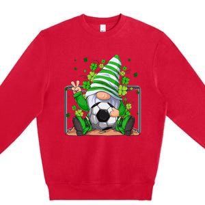 Soccer Gnome Lucky Shamrock Irish St Patrick's Day Premium Crewneck Sweatshirt