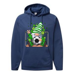 Soccer Gnome Lucky Shamrock Irish St Patrick's Day Performance Fleece Hoodie