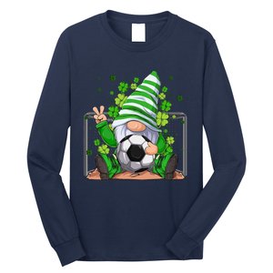 Soccer Gnome Lucky Shamrock Irish St Patrick's Day Long Sleeve Shirt