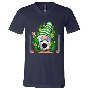 Soccer Gnome Lucky Shamrock Irish St Patrick's Day V-Neck T-Shirt