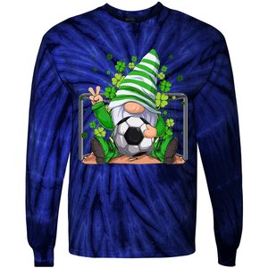 Soccer Gnome Lucky Shamrock Irish St Patrick's Day Tie-Dye Long Sleeve Shirt