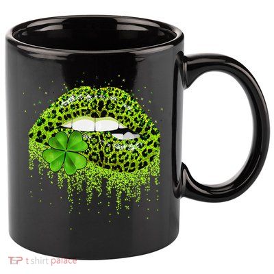 Shamrock Green Lips Sexy Irish Leopard St Patricks Day 11oz C Handle Ceramic Mug