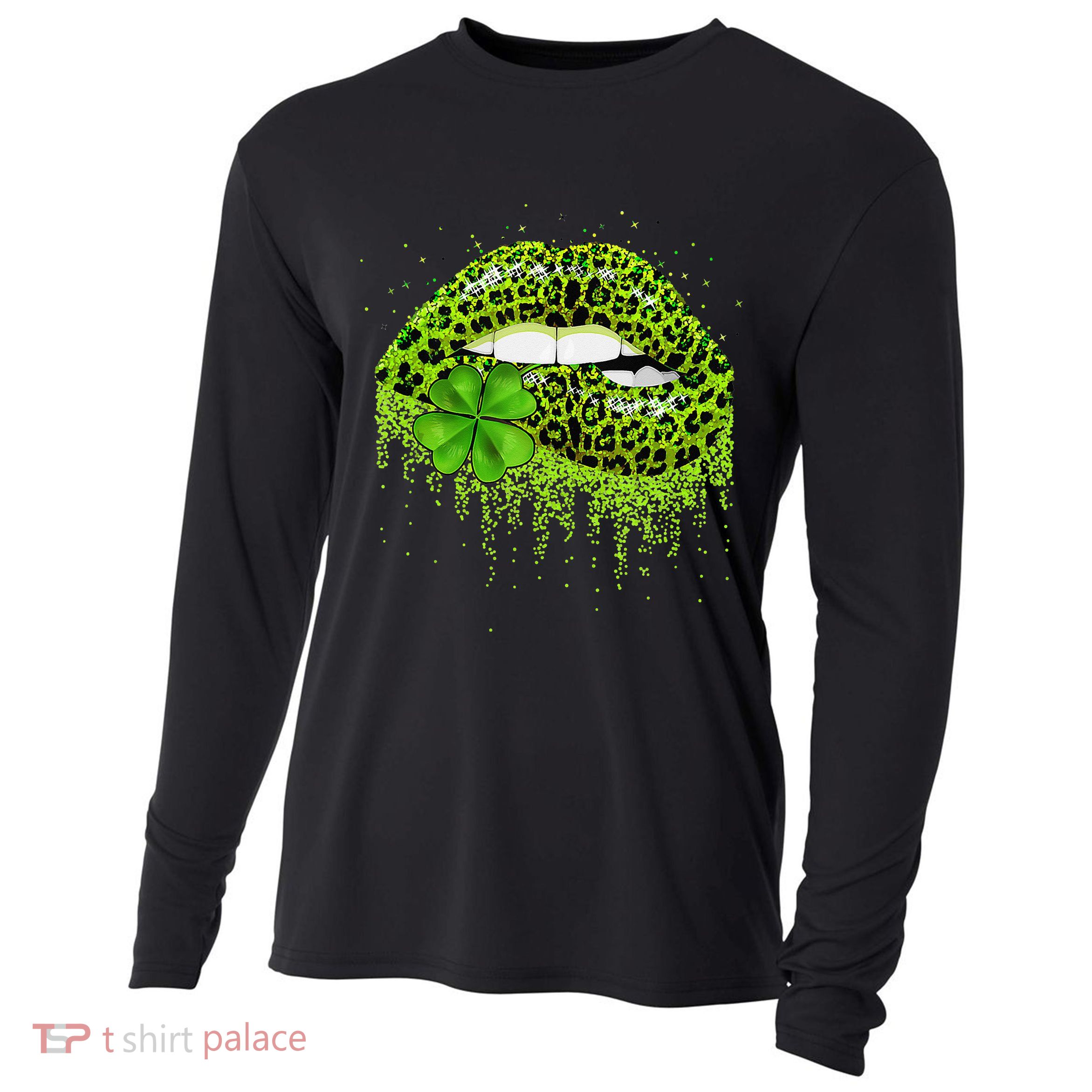 Shamrock Green Lips Sexy Irish Leopard St Patricks Day Cooling Performance Long Sleeve Crew