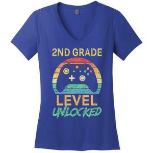 Second Grade Level Unlocked Gamer 1st Day Of School Women's V-Neck T-Shirt