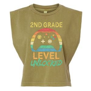 Second Grade Level Unlocked Gamer 1st Day Of School Garment-Dyed Women's Muscle Tee