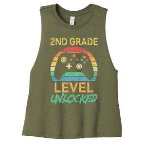 Second Grade Level Unlocked Gamer 1st Day Of School Women's Racerback Cropped Tank