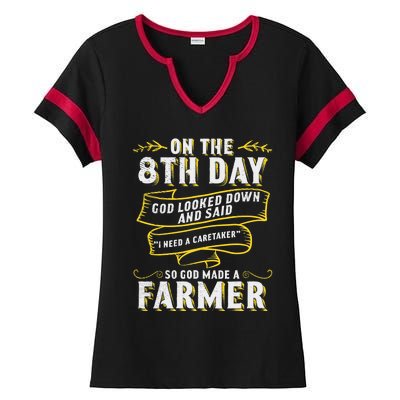 So God Made a Farmer Farming Agriculture Ladies Halftime Notch Neck Tee