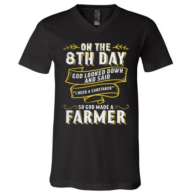 So God Made a Farmer Farming Agriculture V-Neck T-Shirt