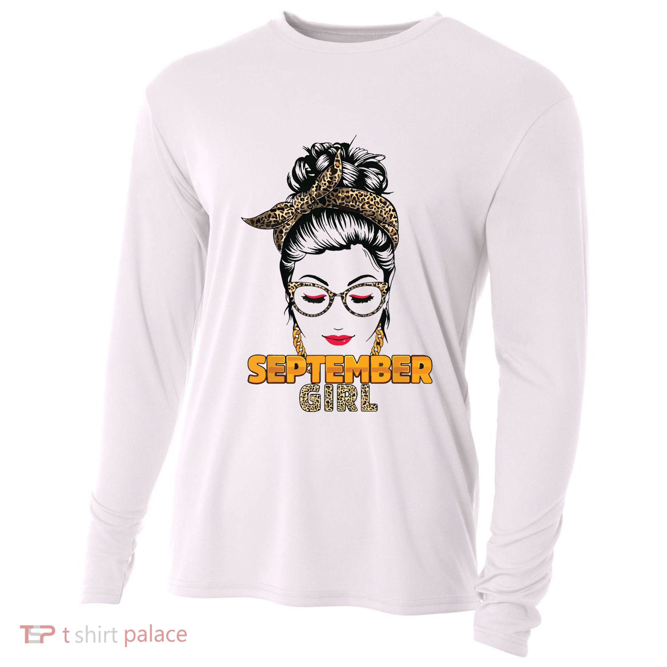 September Girl My Birthday Leopard Messy Bun Cooling Performance Long Sleeve Crew