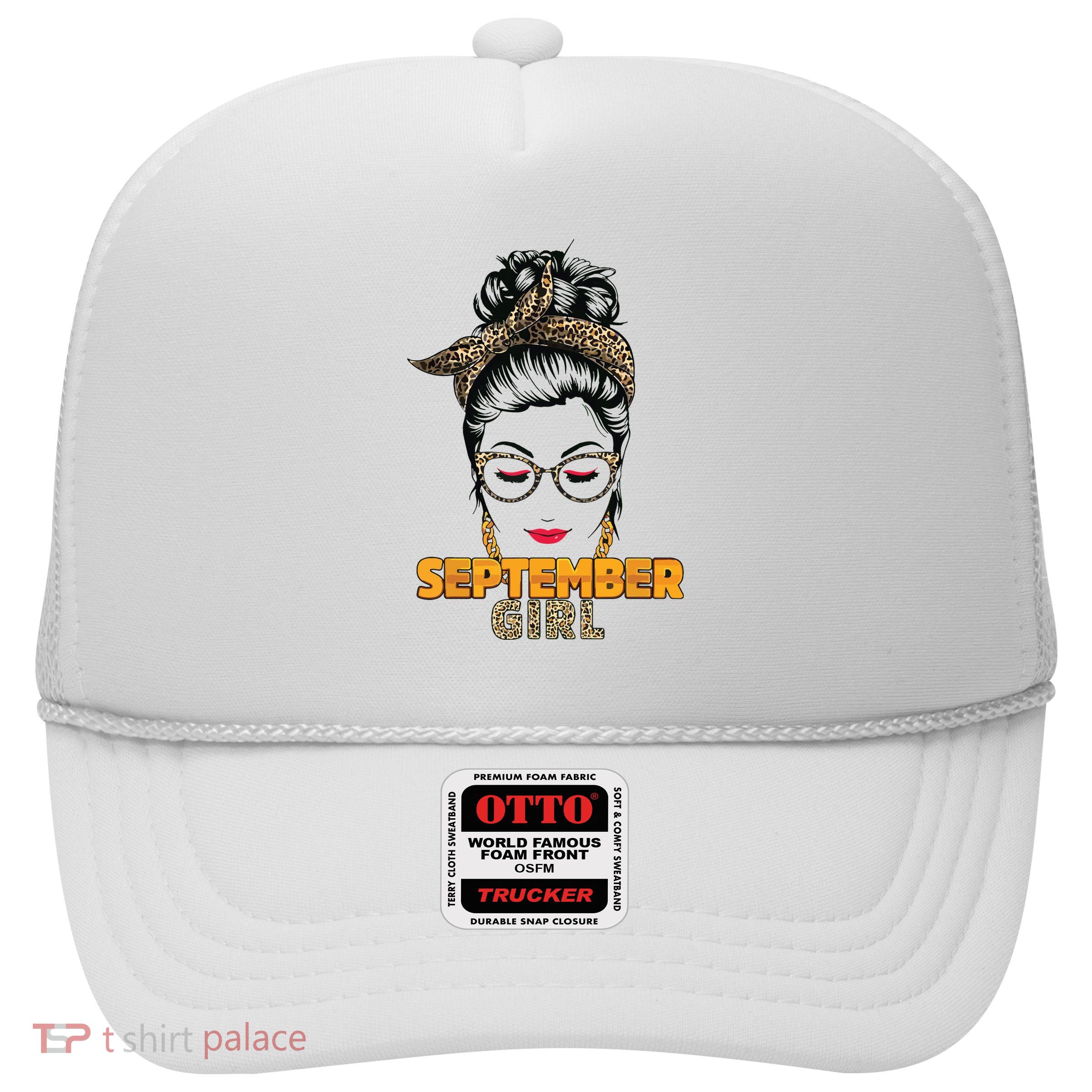 September Girl My Birthday Leopard Messy Bun Trucker Hat