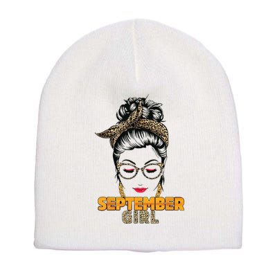 September Girl My Birthday Leopard Messy Bun Short Acrylic Beanie