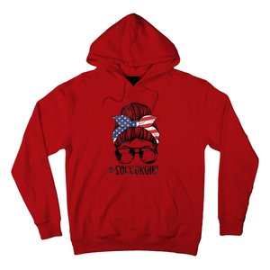 Soccer Girl Messy Hair Bun United States Football Hoodie