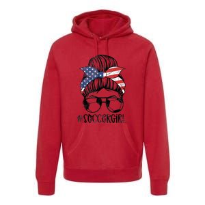 Soccer Girl Messy Hair Bun United States Football Premium Hoodie