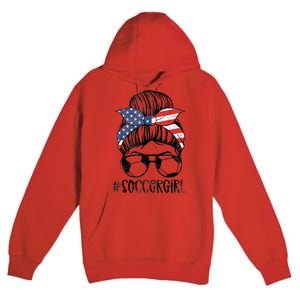 Soccer Girl Messy Hair Bun United States Football Premium Pullover Hoodie