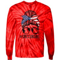 Soccer Girl Messy Hair Bun United States Football Tie-Dye Long Sleeve Shirt