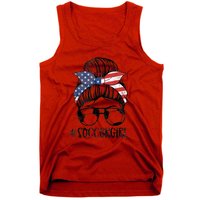 Soccer Girl Messy Hair Bun United States Football Tank Top