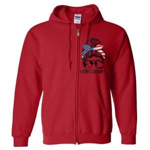 Soccer Girl Messy Hair Bun United States Football Full Zip Hoodie