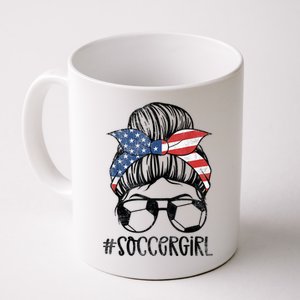 Soccer Girl Messy Hair Bun United States Football Coffee Mug