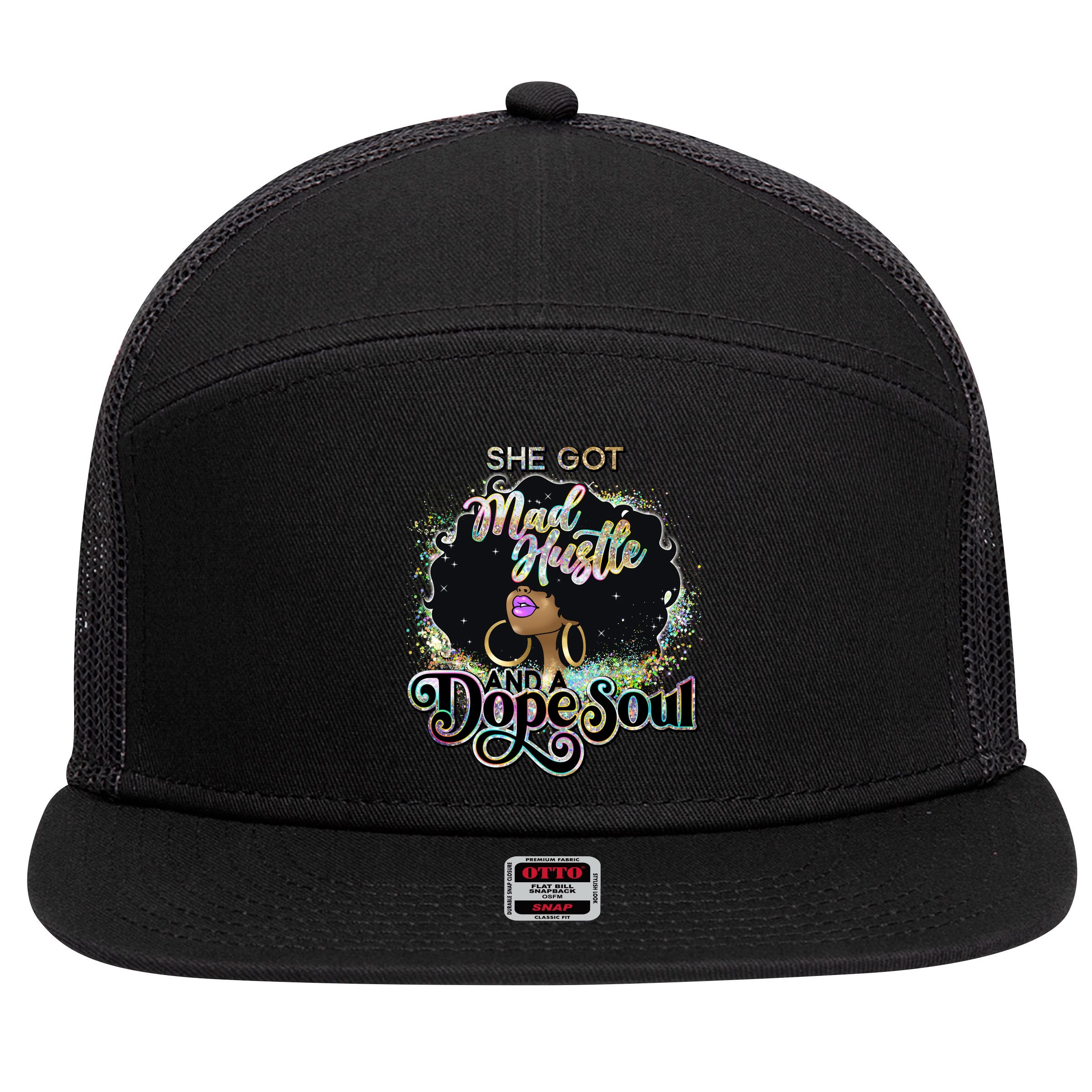 She Got Mad Hustle And Dope Soul Black Girl Melanin 7 Panel Mesh Trucker Snapback Hat