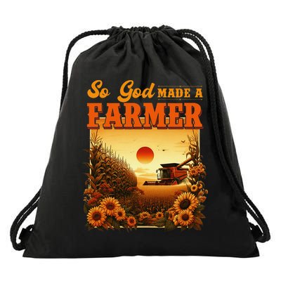 So God Made A Farmer Farm Life Christian Vintage Sunflower Drawstring Bag