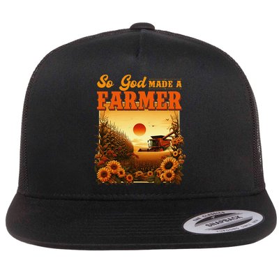 So God Made A Farmer Farm Life Christian Vintage Sunflower Flat Bill Trucker Hat