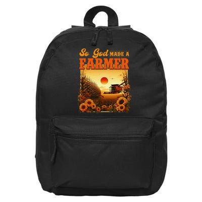 So God Made A Farmer Farm Life Christian Vintage Sunflower 16 in Basic Backpack