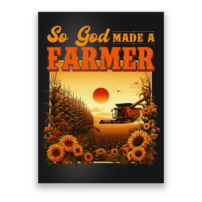 So God Made A Farmer Farm Life Christian Vintage Sunflower Poster