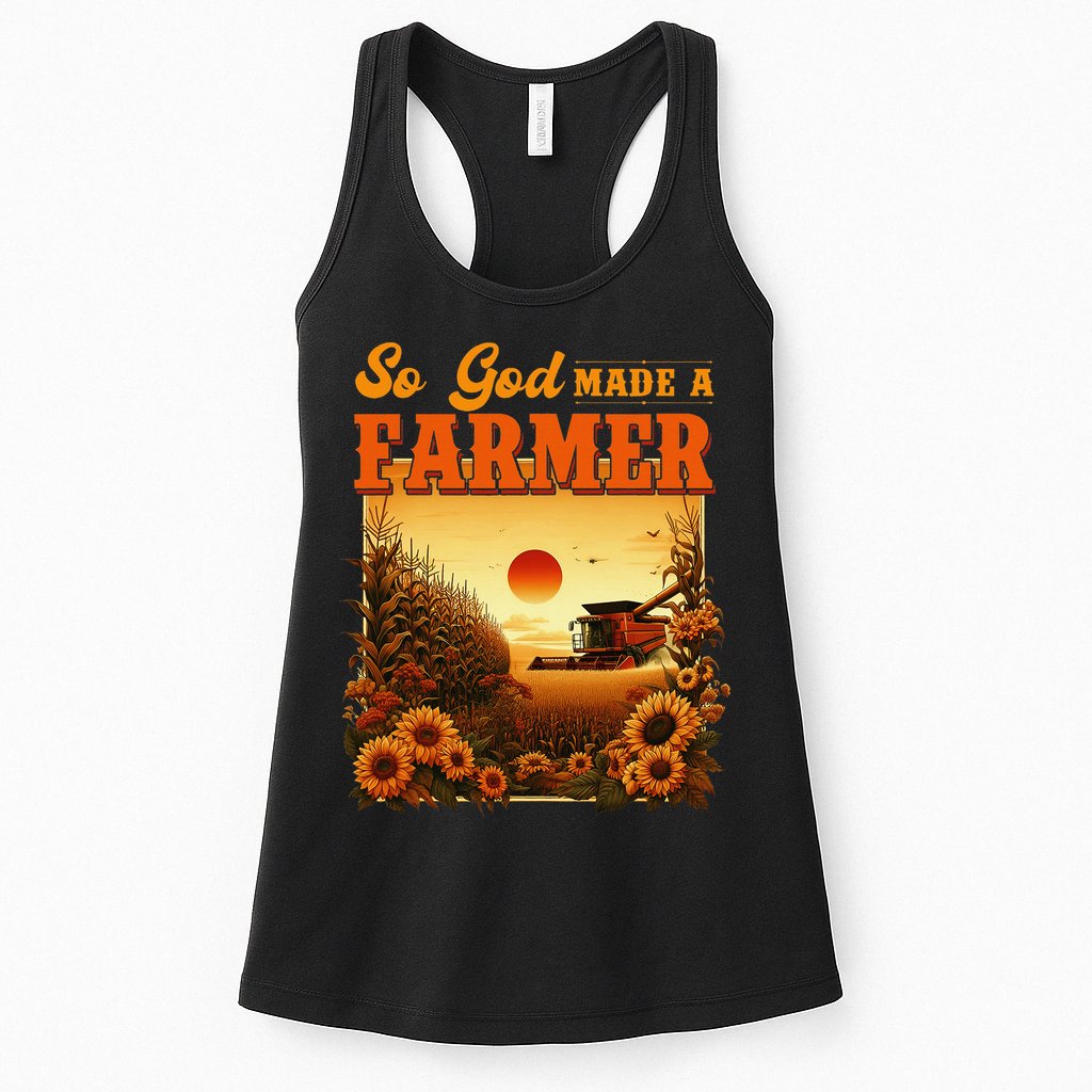 So God Made A Farmer Farm Life Christian Vintage Sunflower Womens Tank Top
