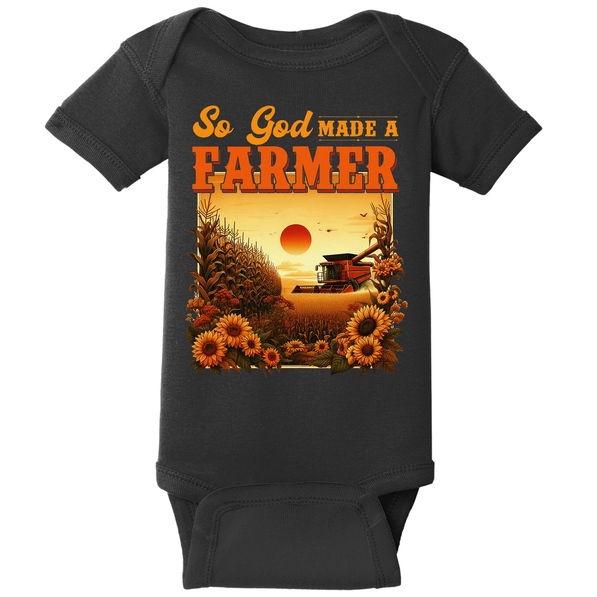 So God Made A Farmer Farm Life Christian Vintage Sunflower Baby Bodysuit