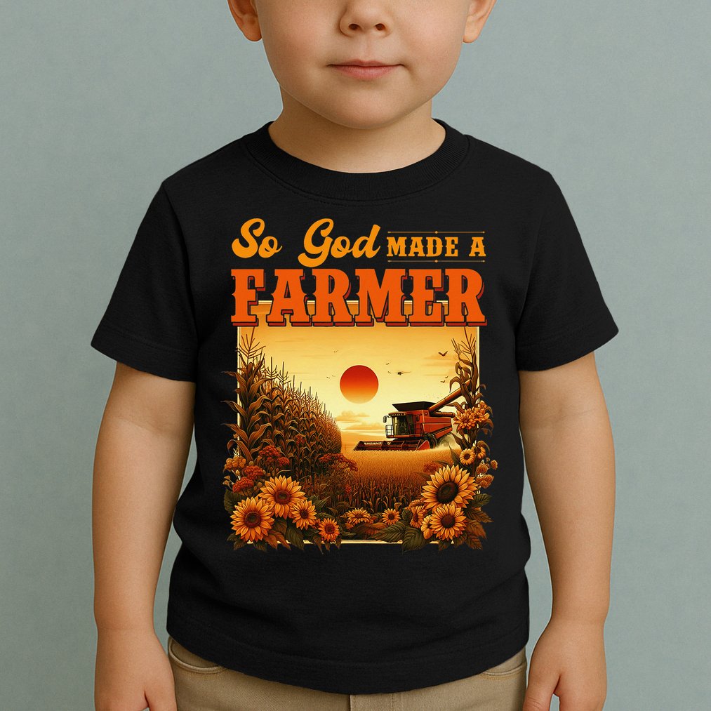 So God Made A Farmer Farm Life Christian Vintage Sunflower Toddler T-Shirt