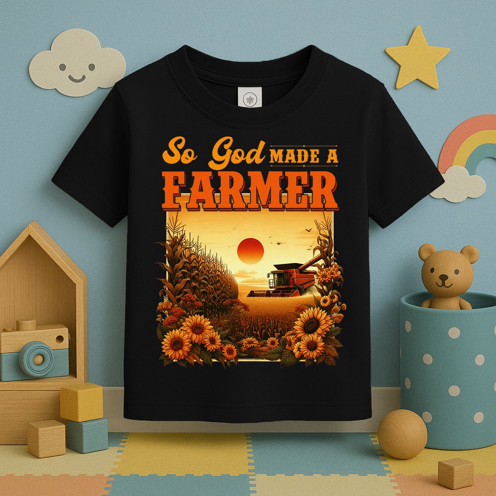 So God Made A Farmer Farm Life Christian Vintage Sunflower Toddler T-Shirt