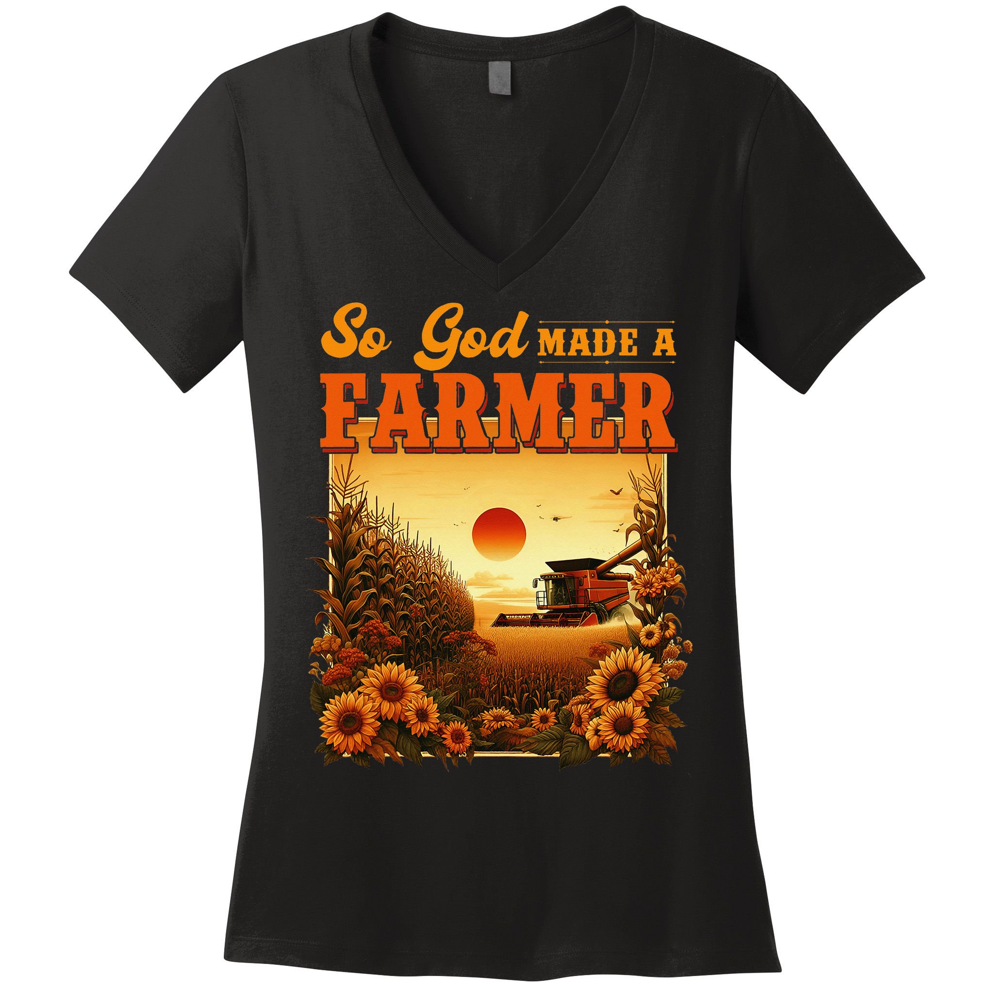So God Made A Farmer Farm Life Christian Vintage Sunflower Women's V-Neck T-Shirt